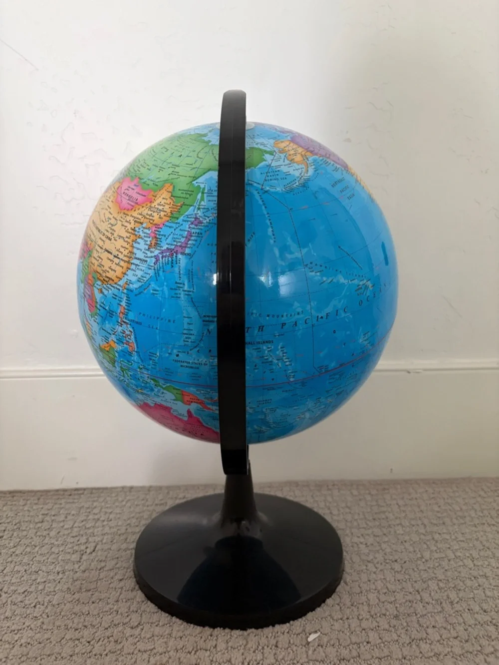 Classic Blue World Globe on Black Stand - Picture 2 of 3